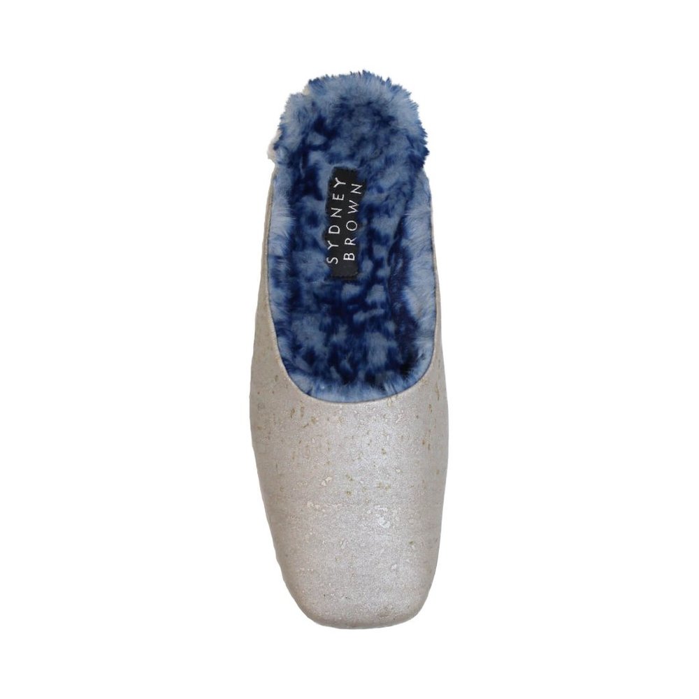 Sydney Brown NWB Silver Faux Fur Vegan Slides Size 39 & 41